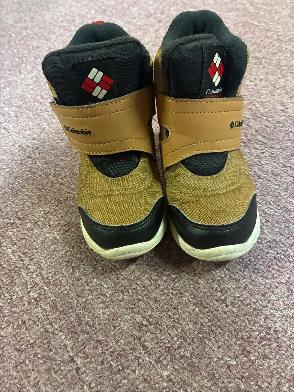 Columbia Kids Tan and Black Insulated Hook-and-Loop Winter Boots